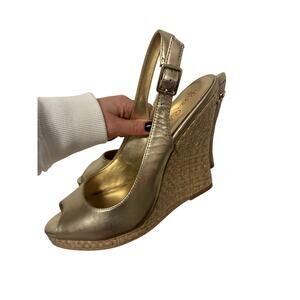 Lilly Pulitzer Kristin Slingback Wedge Gold Sheen Sandals Wedding Summer 9